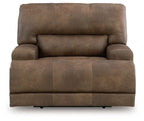 Earth power recliner with adjustable headrest, front view