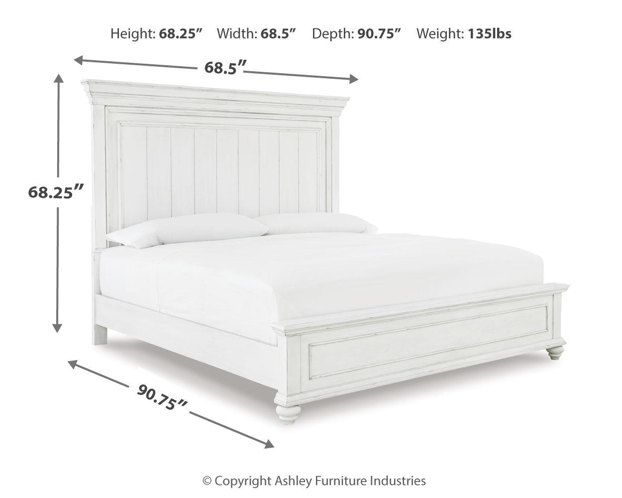 Kanwyn panel bed in white, vertical paneled headboard and low slat footboard