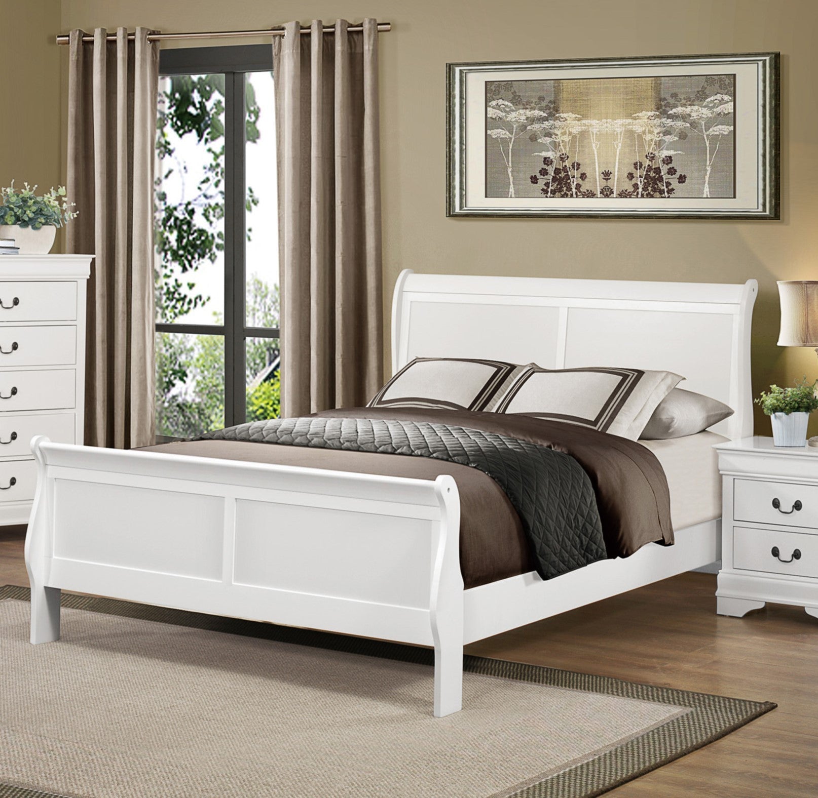 Classic Louis Philipe White Queen Sleigh Bed - Traditional Design