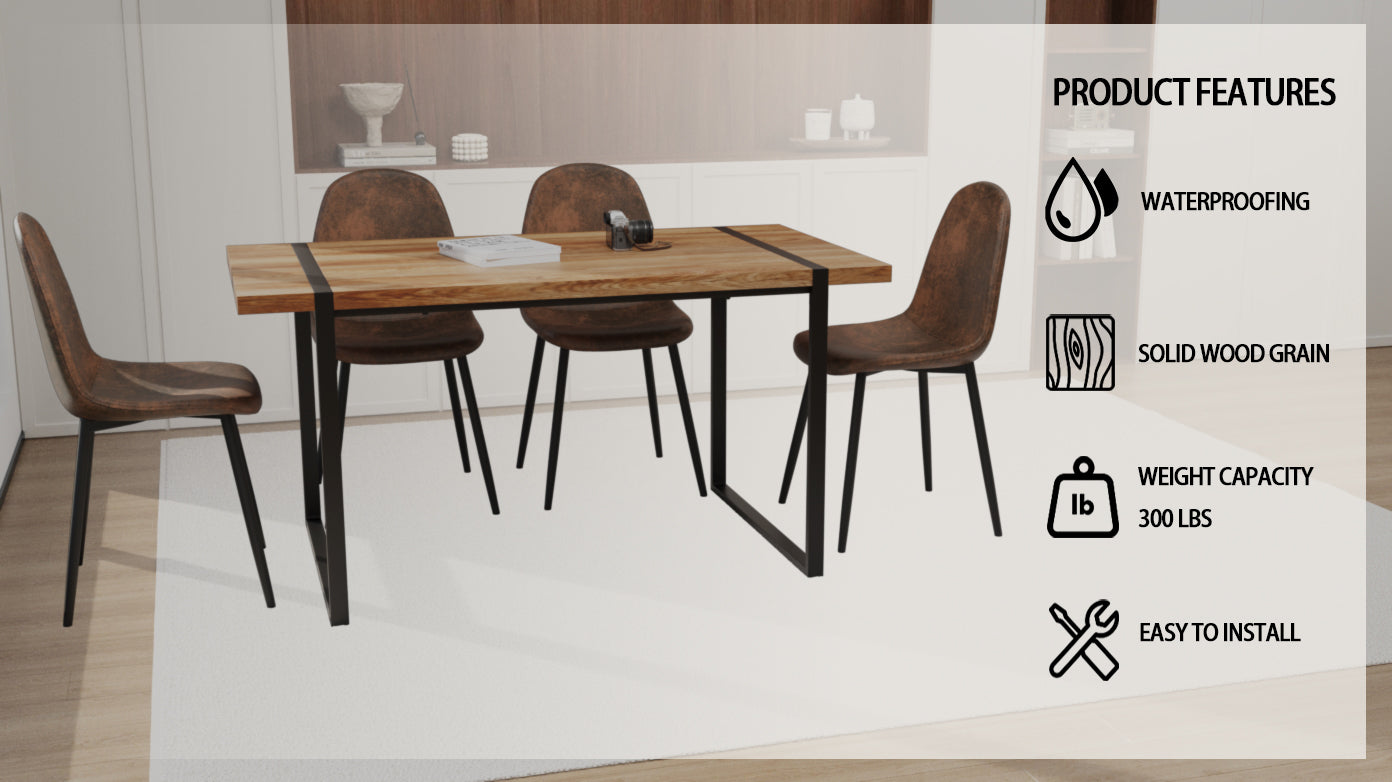59" Modern Dining Table & 4 Suede Chairs Set