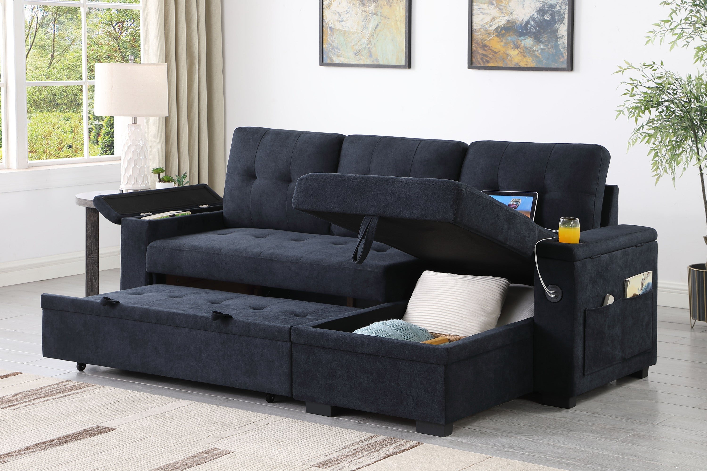 Ashlyn II Dark Gray Reversible Sleeper Sectional Sofa