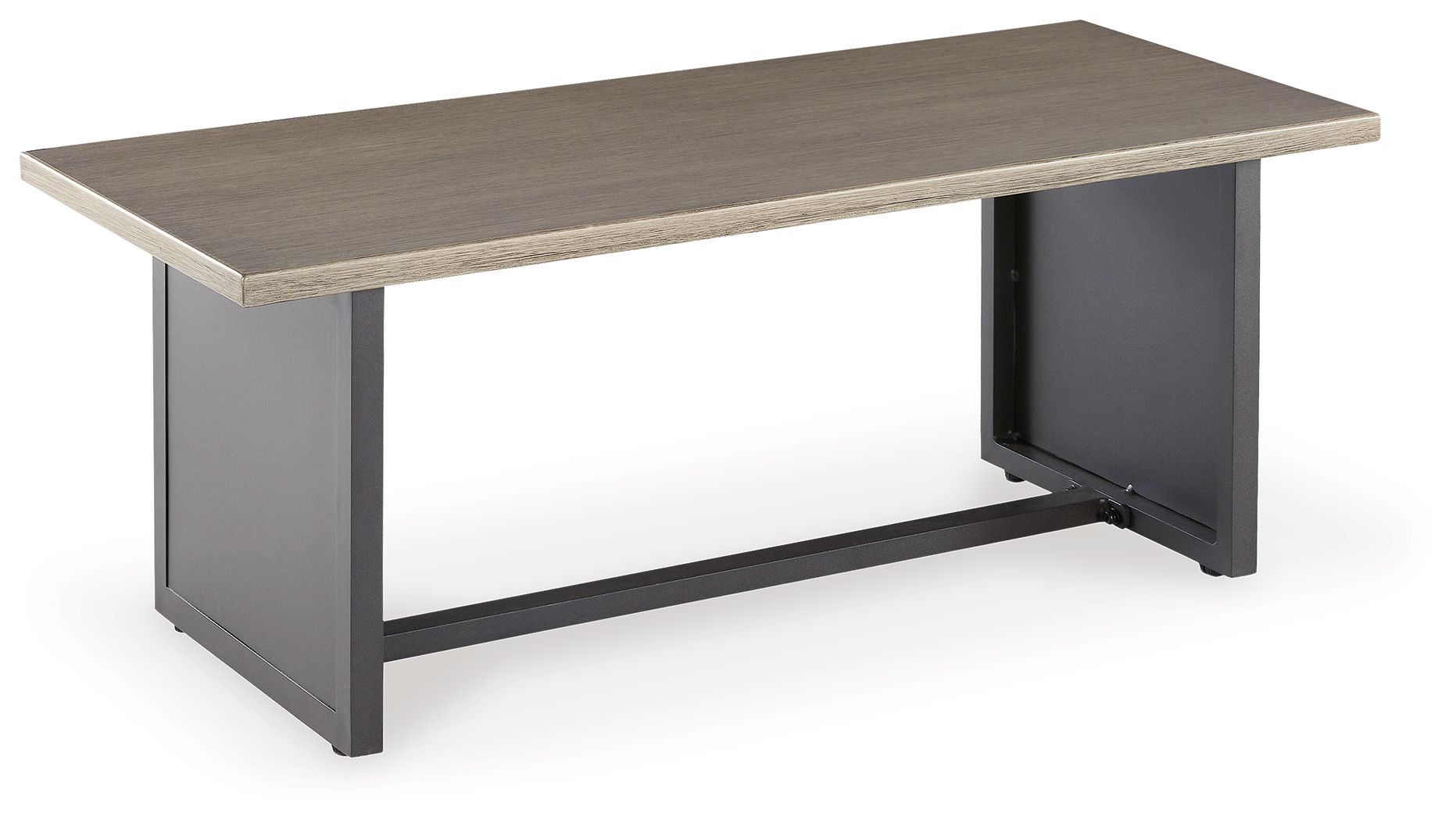 Bree Zee rectangular end table with brown wood-look top and dark gray base