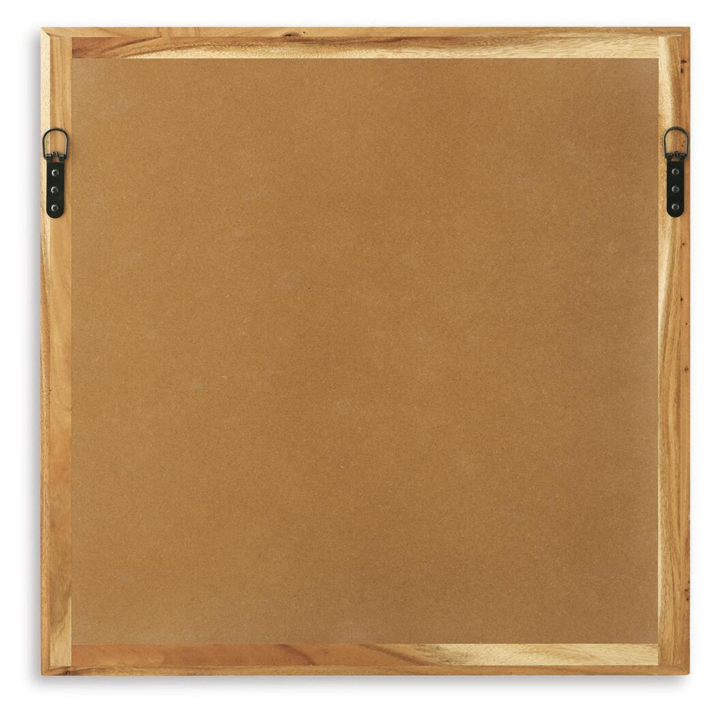 Square wood backboard with two metal hanging hooks for wall decor