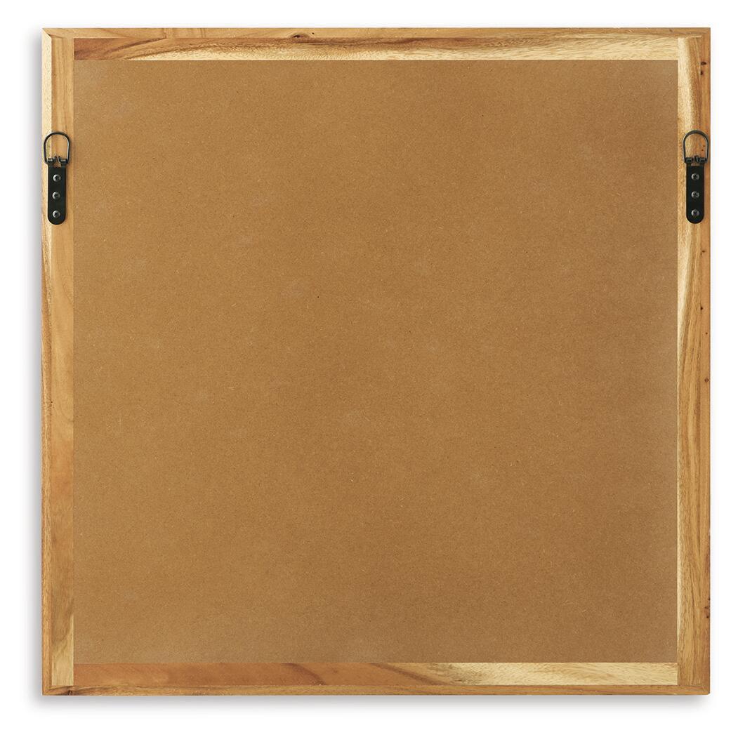 Square wood backboard with two metal hanging hooks for wall decor