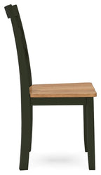 Dining side chair set of 2 with dark green legs and light wood seat