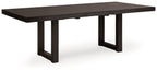 Rectangular dining table with butterfly extension leaf, dark gray-brown finish.