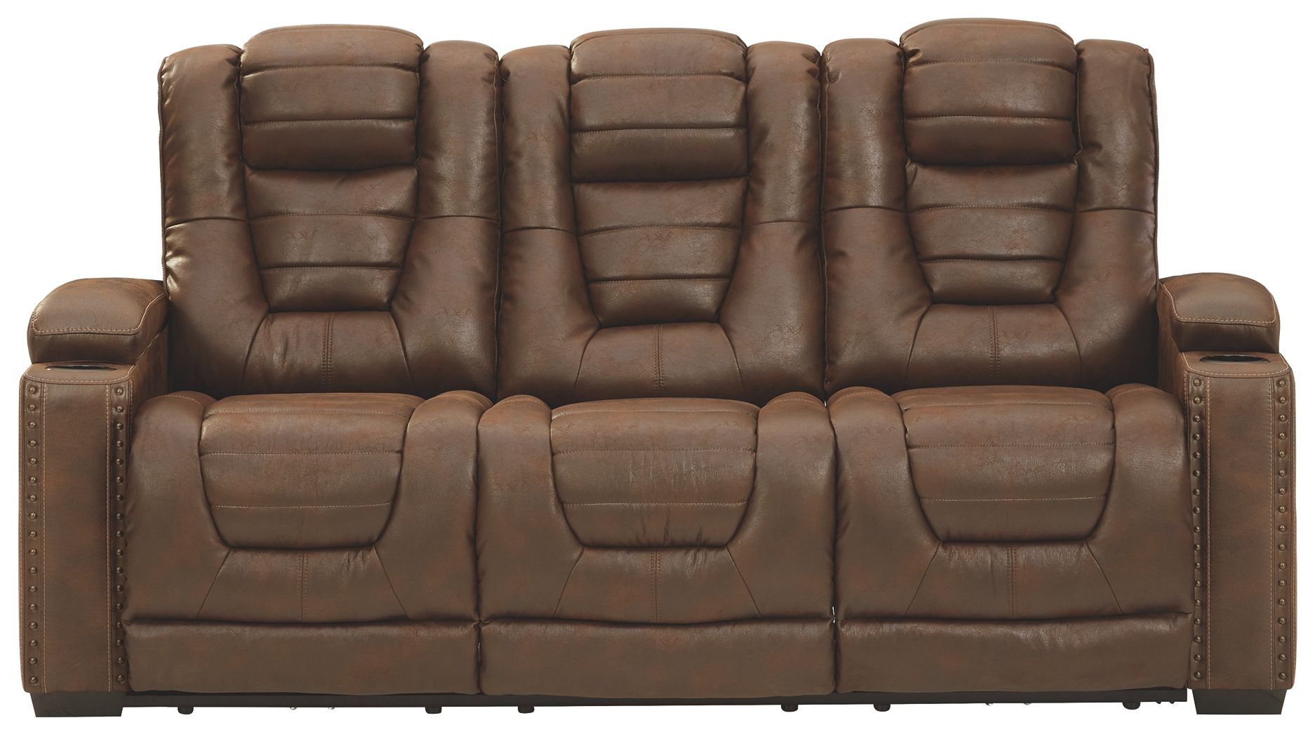 Signature Design by Ashley Owner's Box Thyme Power Reclining Sofa, Brown Faux Leather, Adjustable Headrest