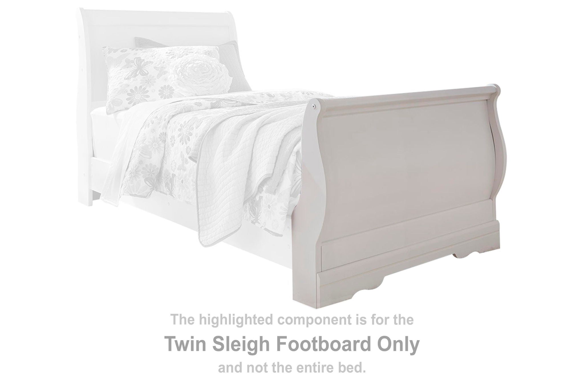 Twin sleigh footboard in white with curved top and turned base panels