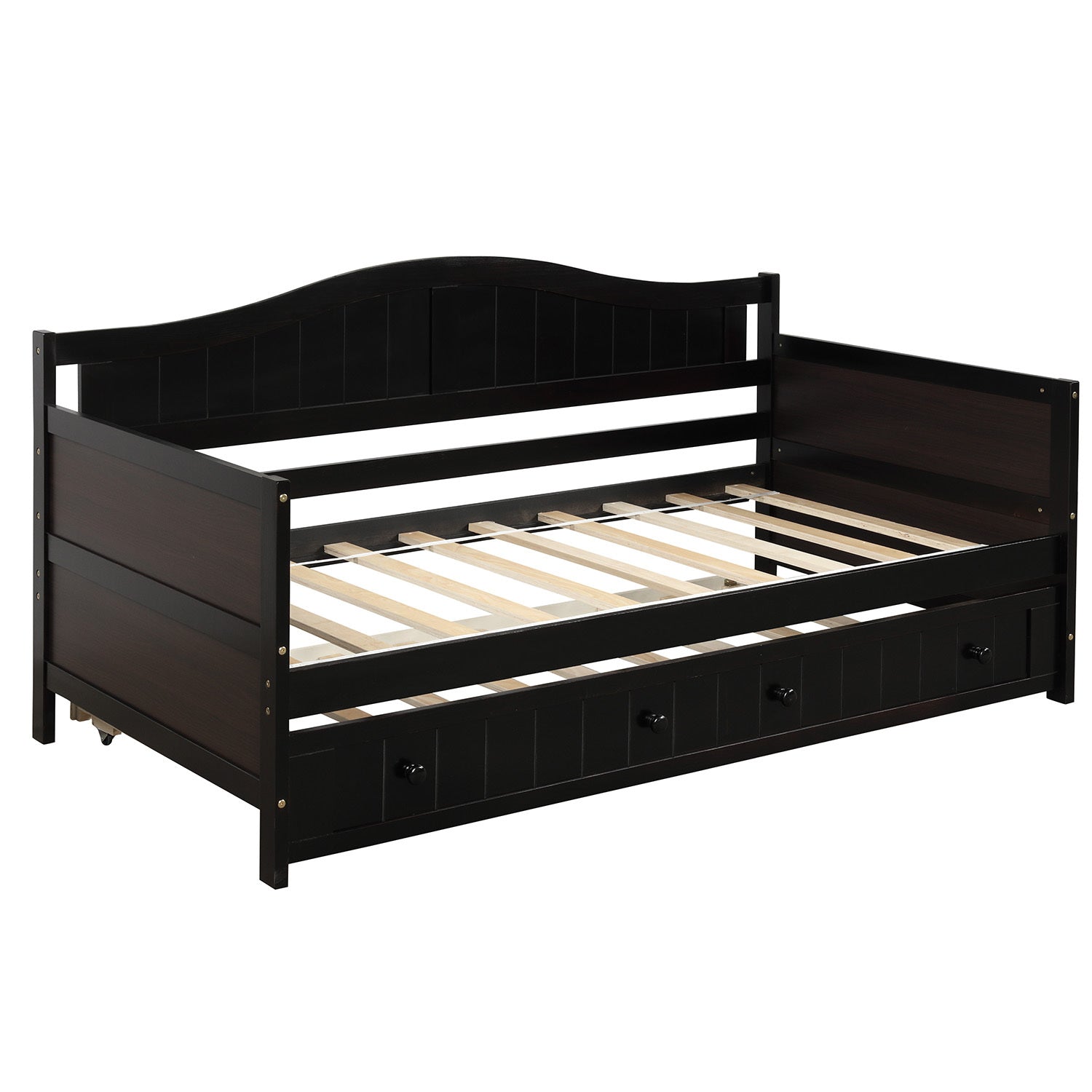 Espresso Twin Wooden Daybed with Trundle Sofa Bed - Bedroom Living Room