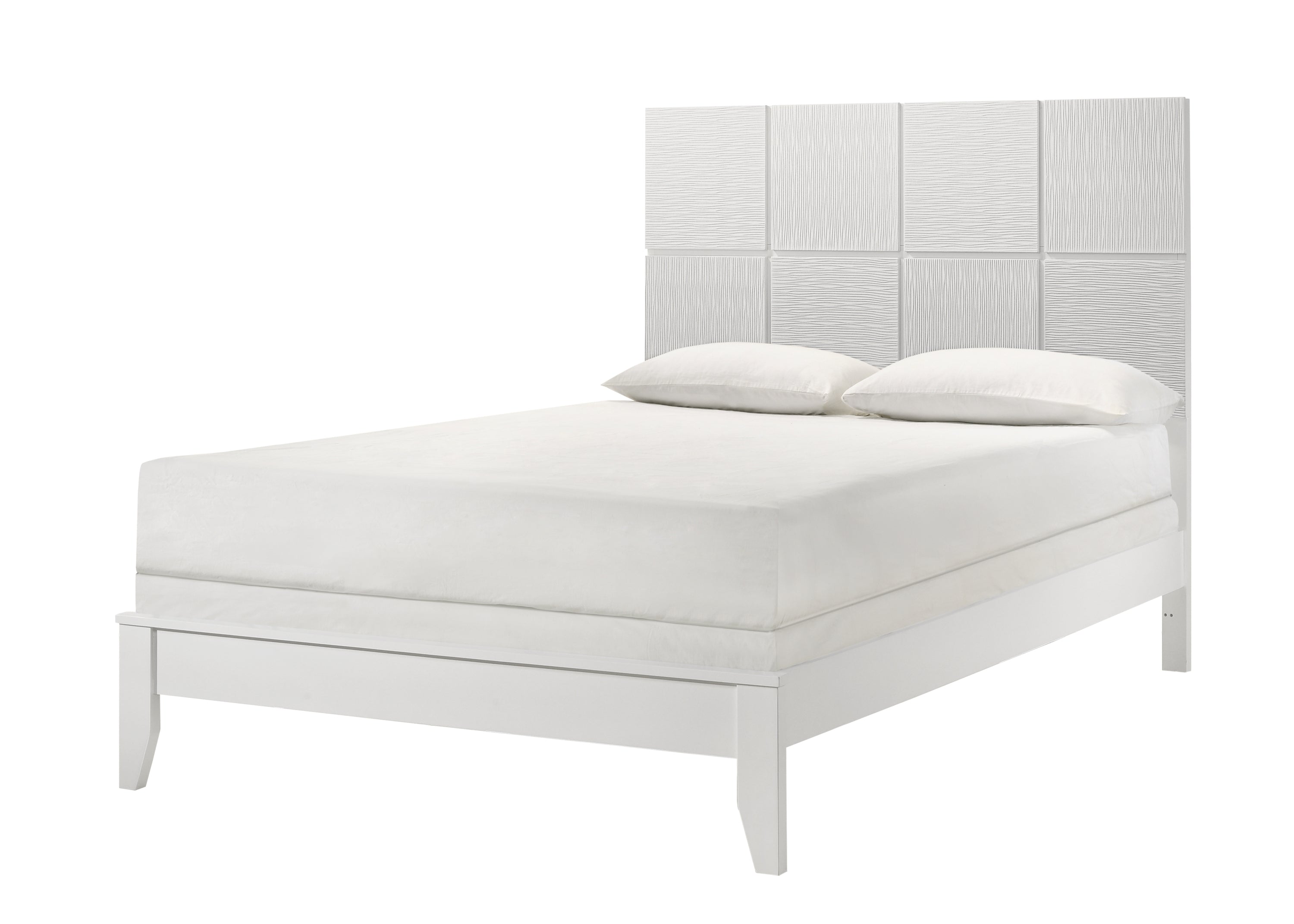 Contemporary White King Bed Geometric Panel Headboard