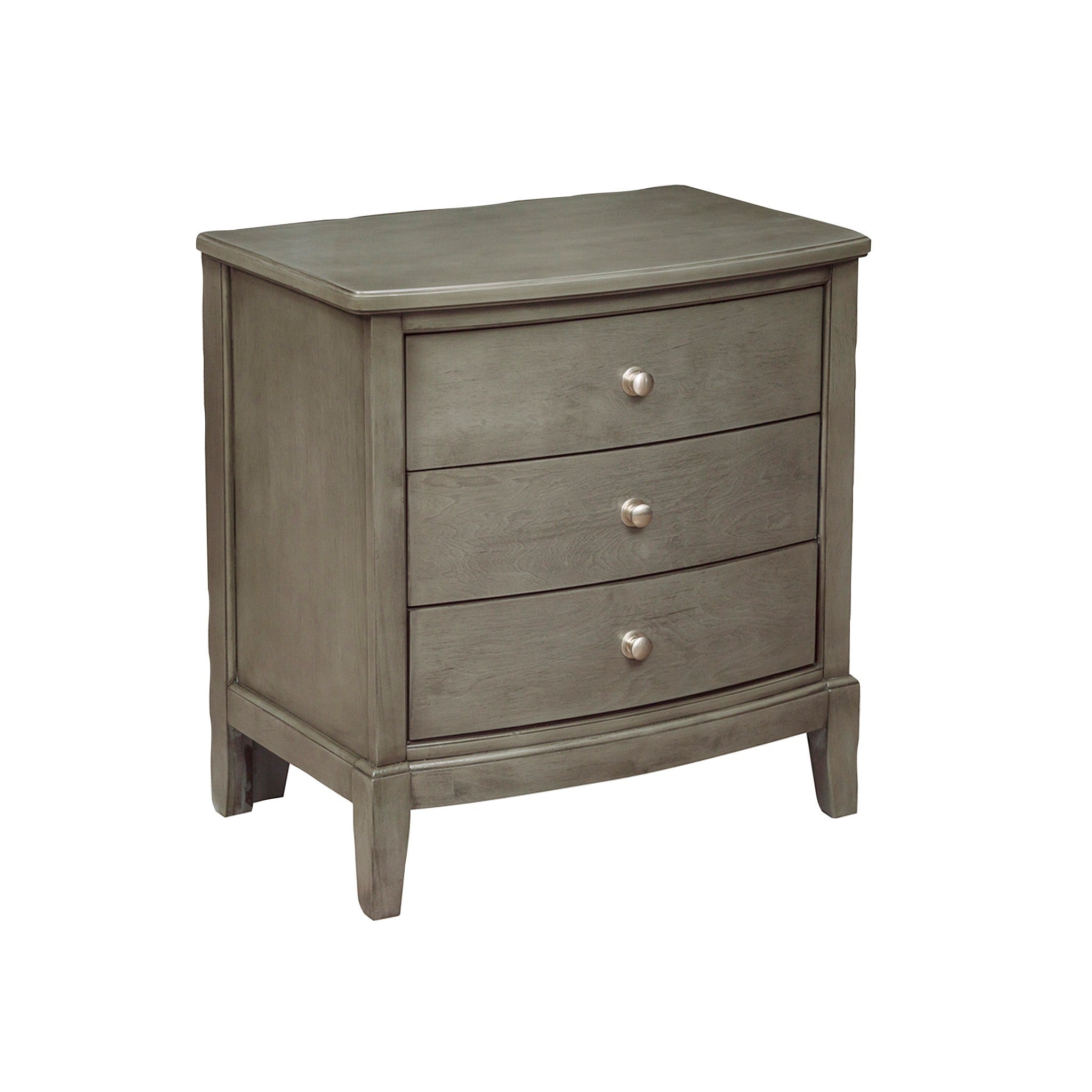 Gray Birch Veneer Nightstand | 3-Drawer Bedroom Side Table