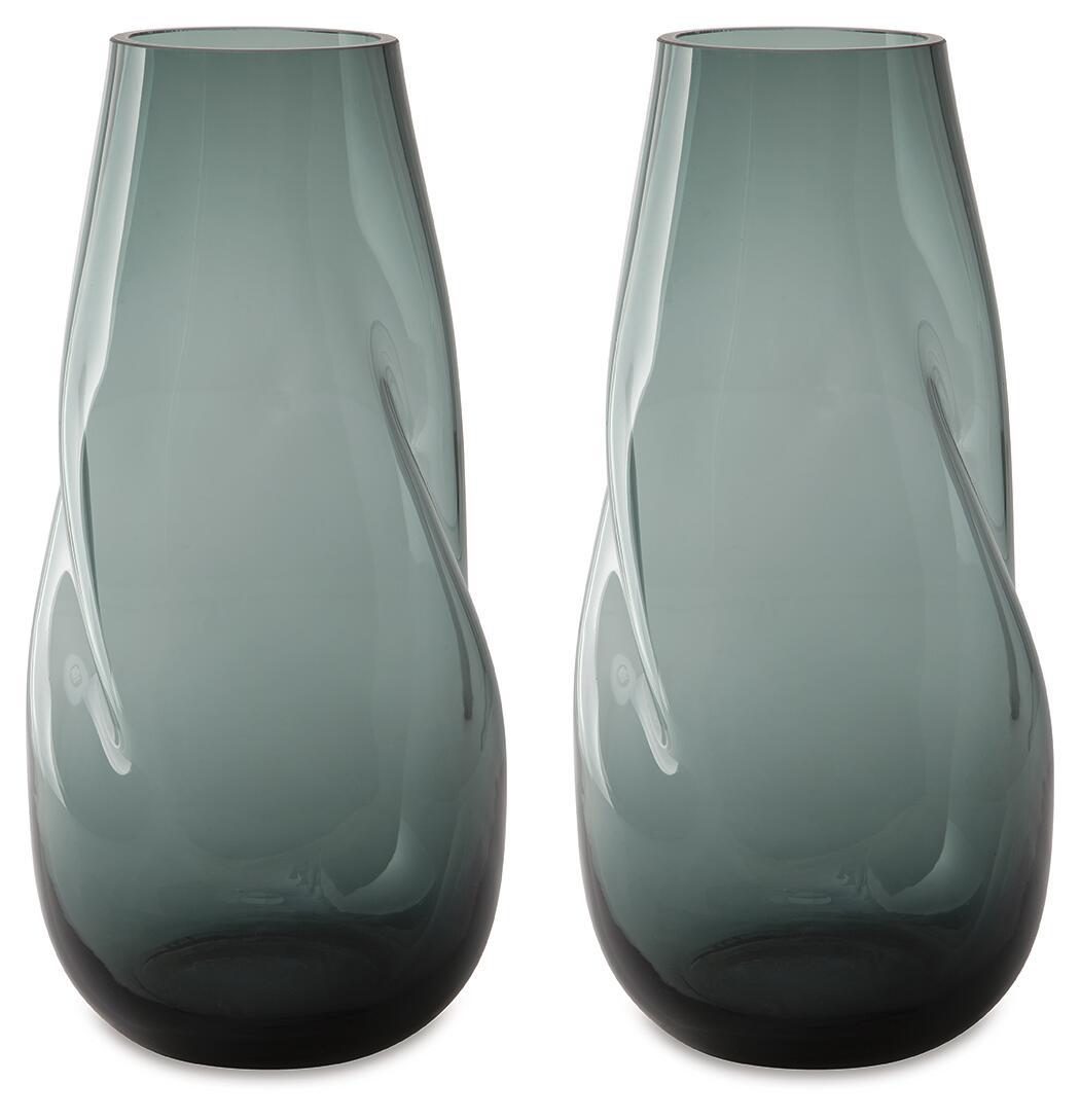 Light blue glass vase, 13-inch tapered shape (set of two)