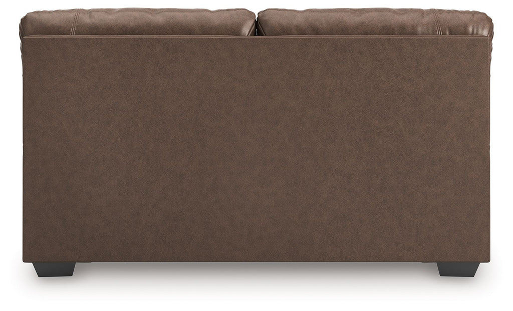 WillowBend loveseat in dark brown upholstery with squared back and tapered feet