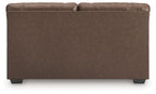 WillowBend loveseat in dark brown upholstery with squared back and tapered feet
