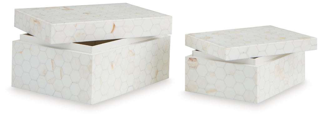 Aldenburg cream patterned box set of 2 with lids closed and aligned
