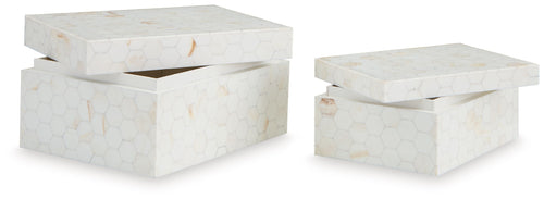 Aldenburg cream patterned box set of 2 with lids closed and aligned