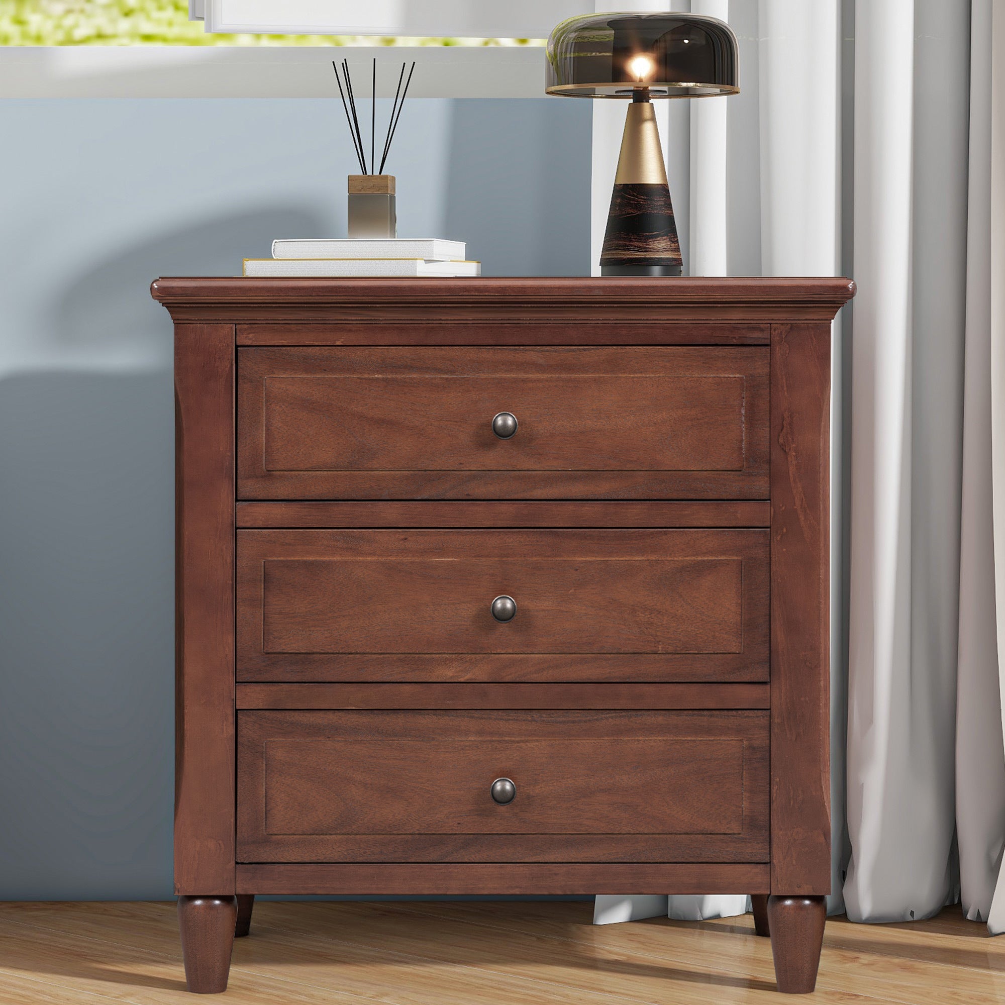 28'' Pine Wood Nightstand - 3 Drawers, Minimalist Bedside & Sofa Table