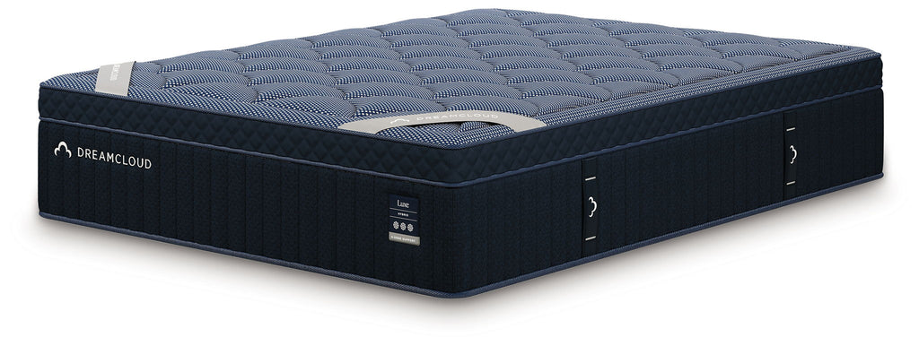 DreamCloud Luxe hybrid mattress with blue quilted top and dark side panels