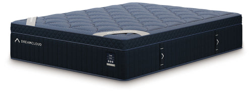 DreamCloud Luxe hybrid mattress with blue quilted top and dark side panels