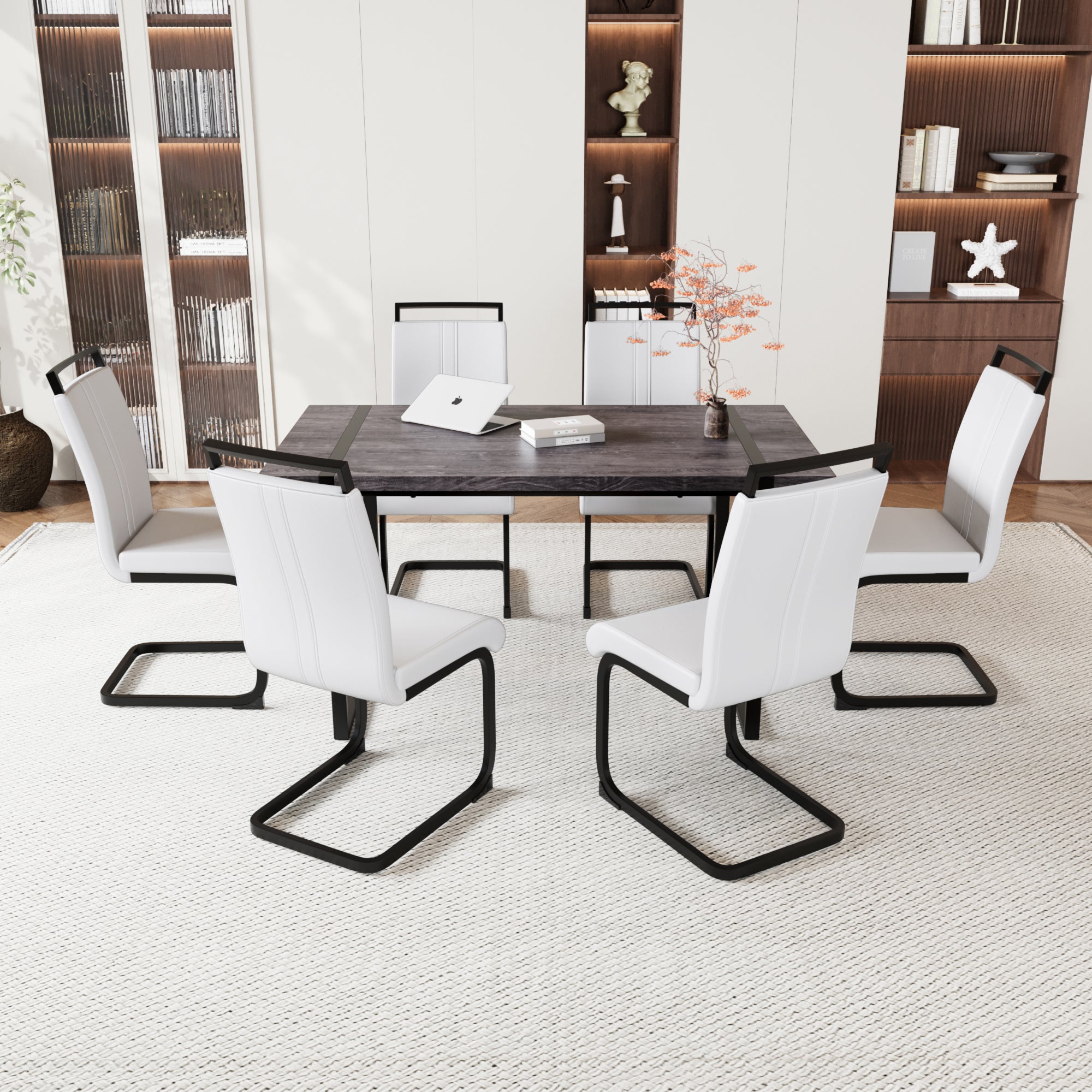 59" Black Dining Table Set for 6, Industrial Kitchen Table