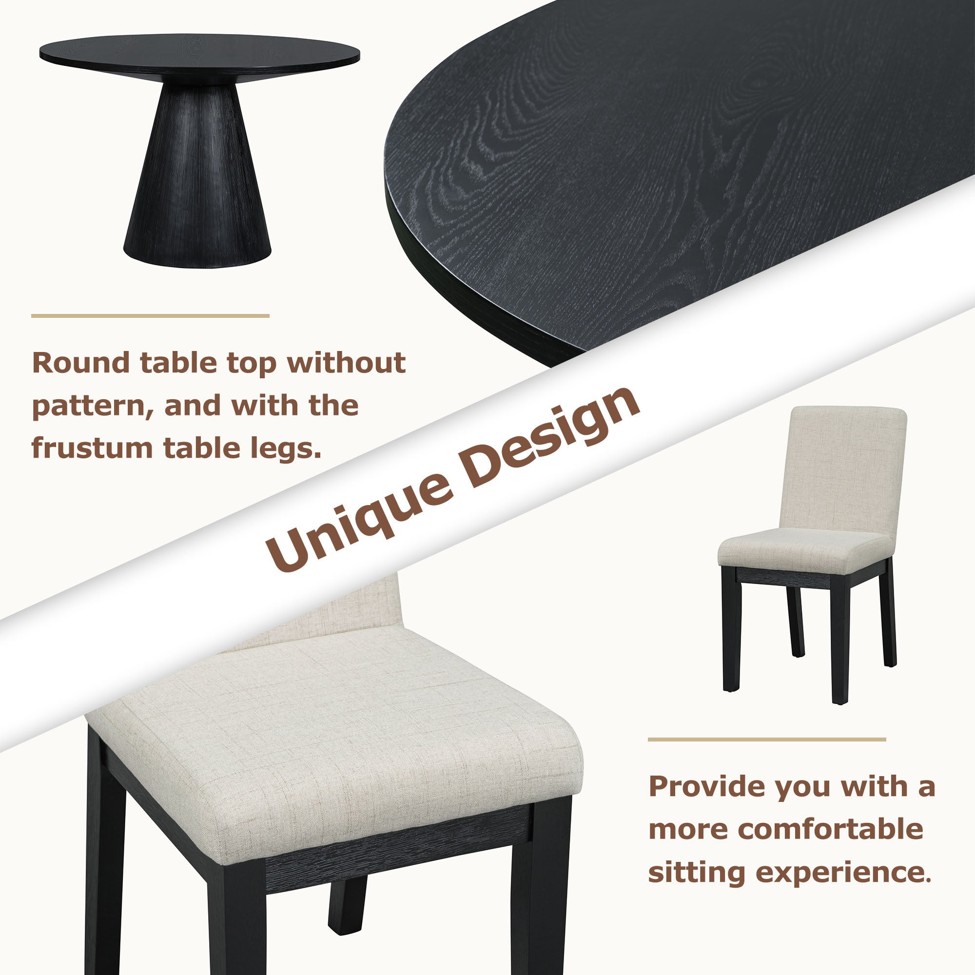 5-Piece Retro Round Dining Set (Black)