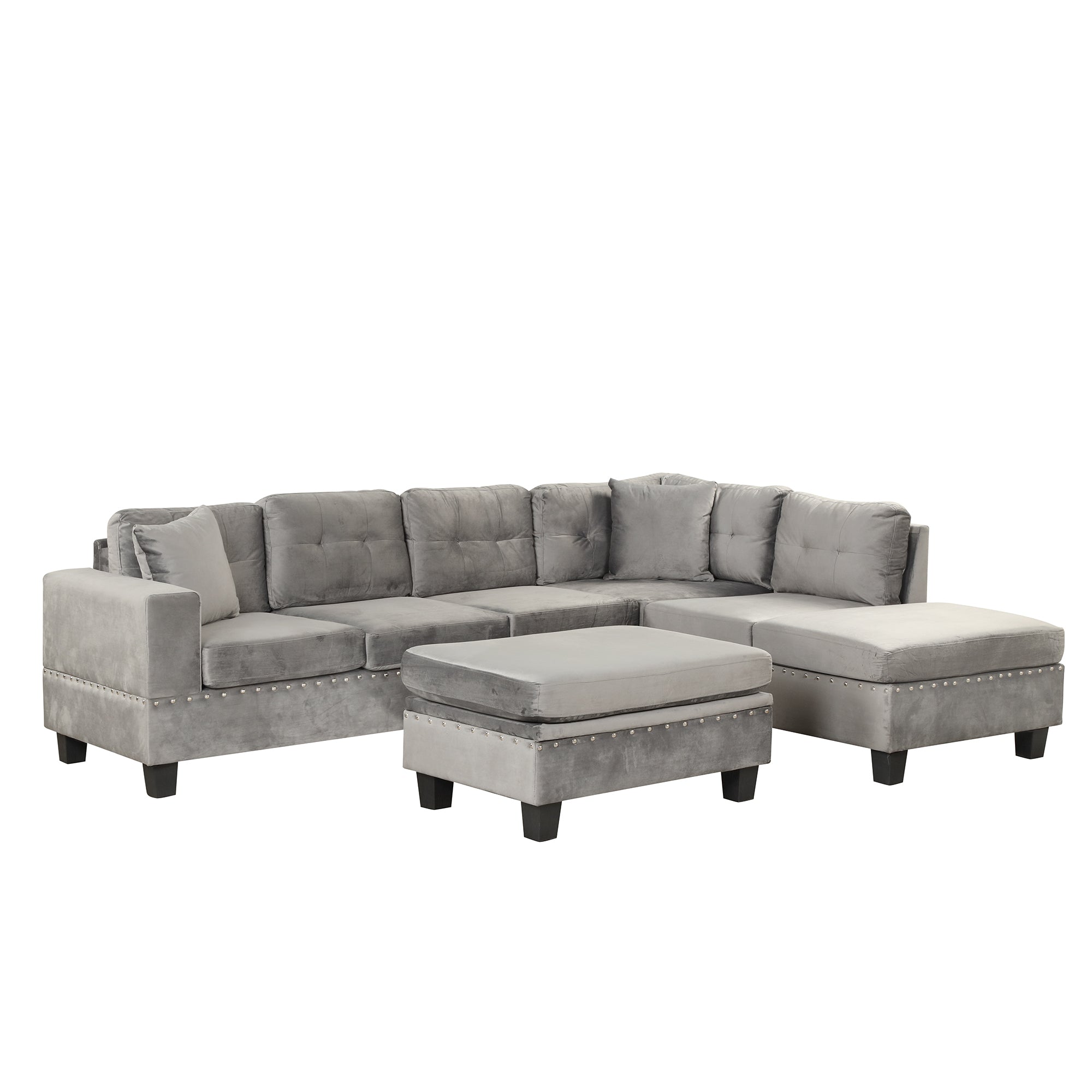 104.5" Modern Gray L Shaped Sectional Sofa w/ Storage & Cupholders