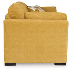 Sunflower sofa sleeper side view with rolled arm and open back cushion