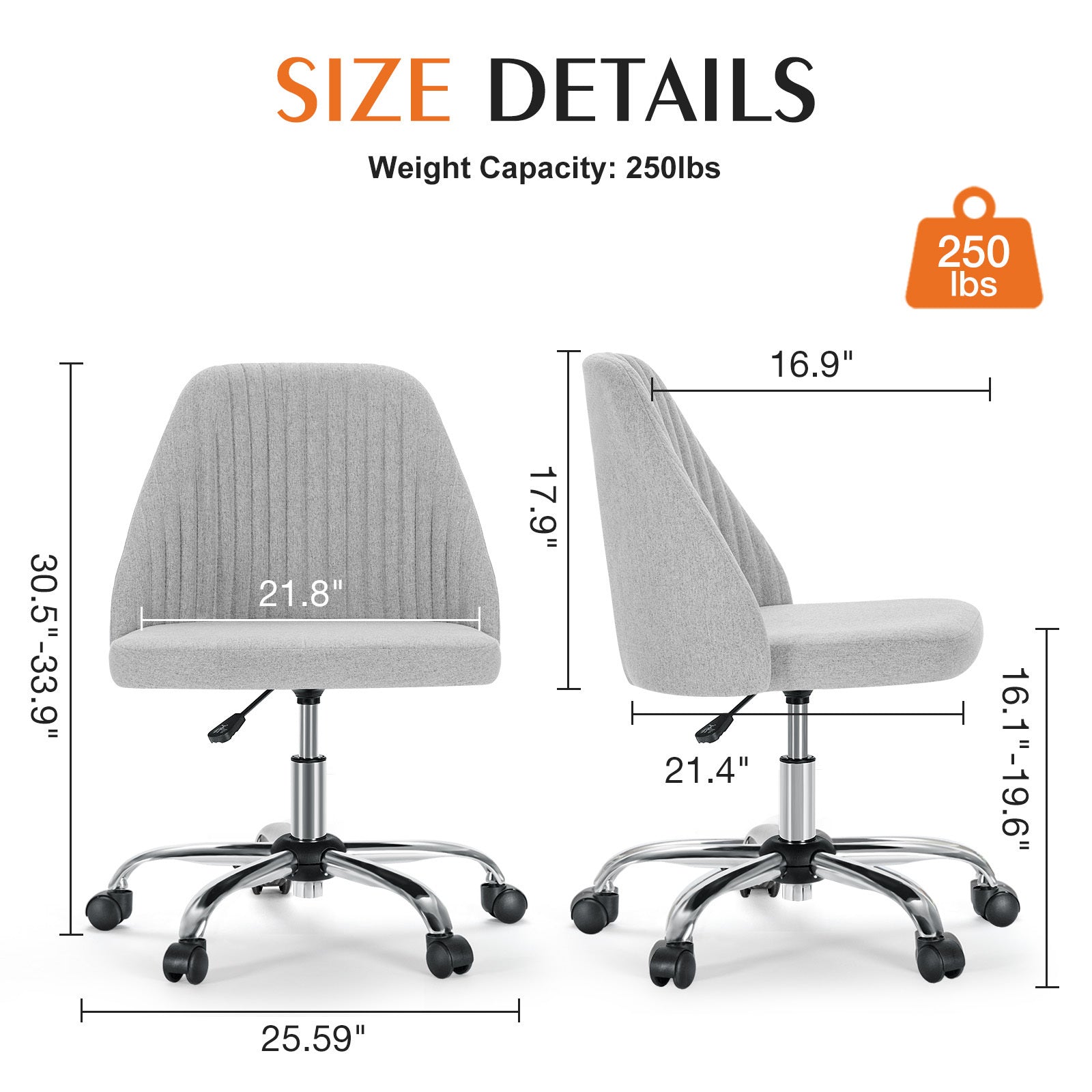 Armless Office Desk Chair - Adjustable Swivel Task Chair