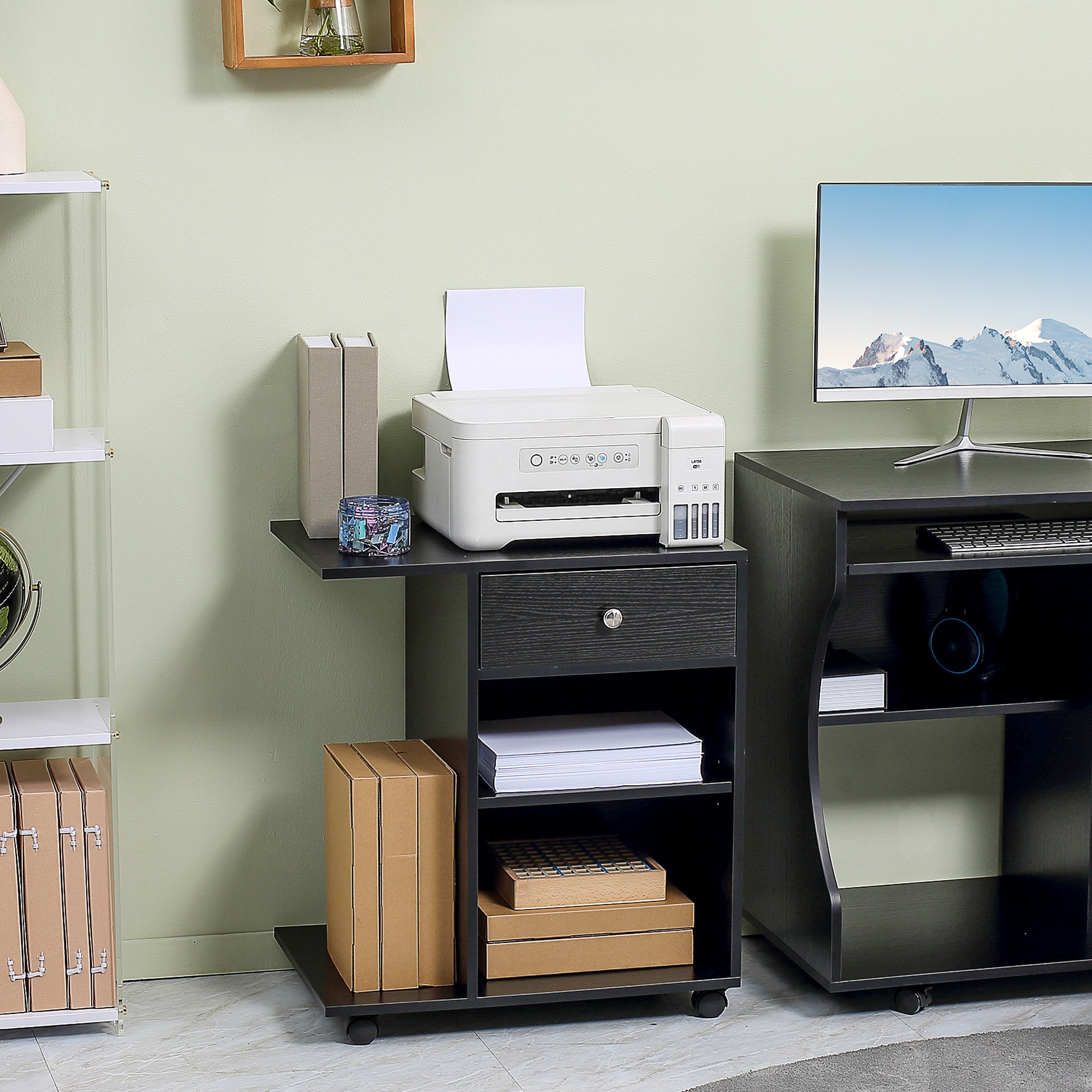 Vinsetto Mobile Printer Stand with Adjustable Shelf
