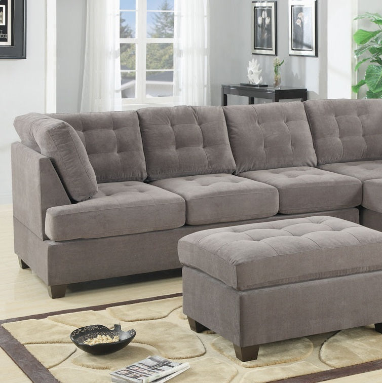 Waffle Suede Charcoal Sectional Sofa with Tufted Cushions