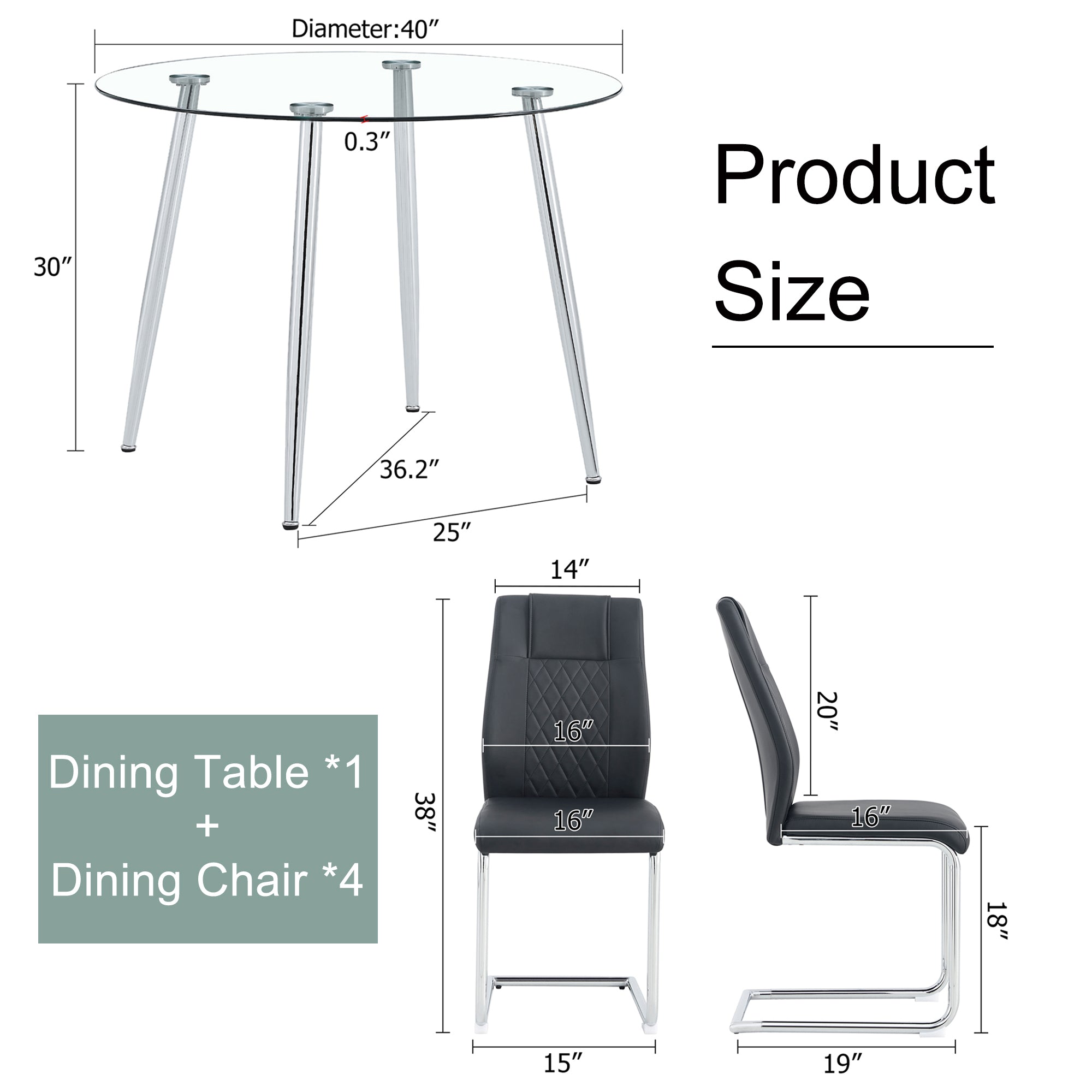 5-Piece Round Dining Table Set w/ 4 Black Chairs