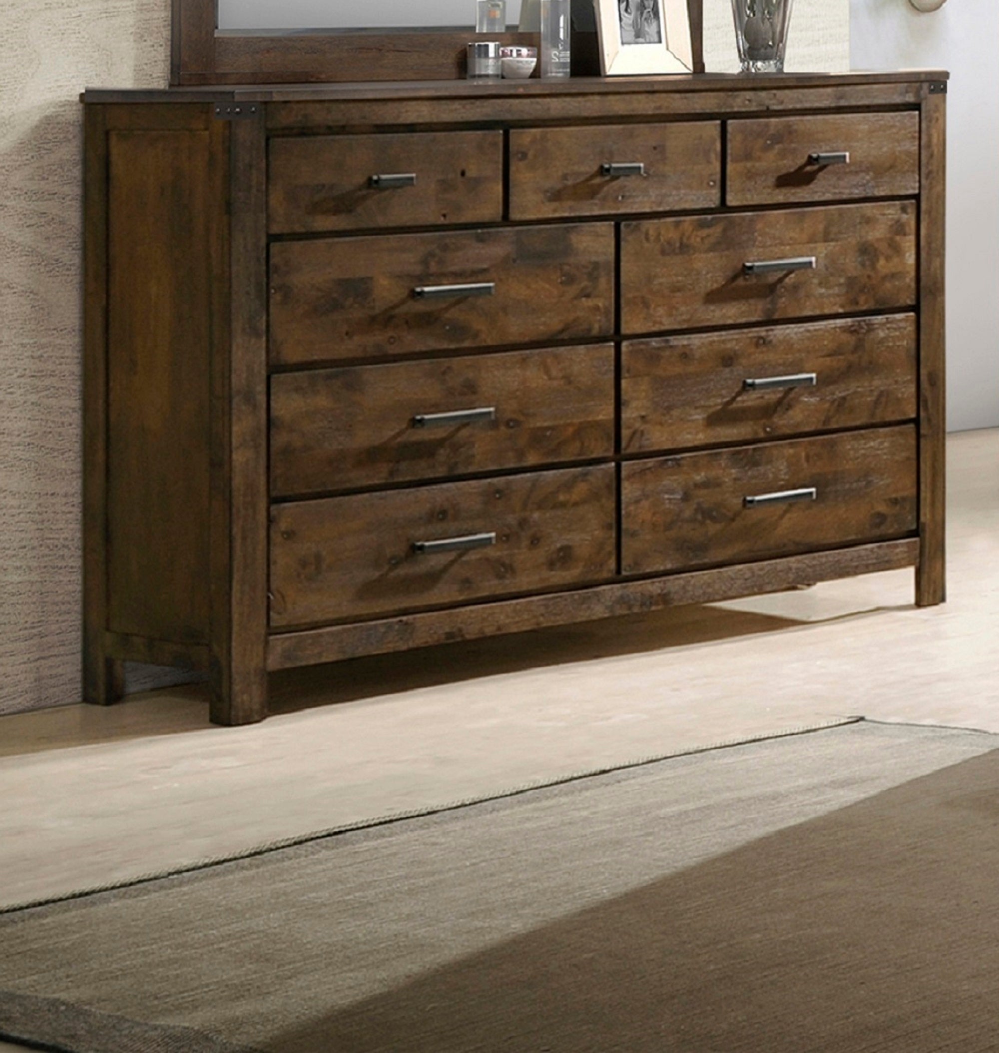 Rustic Industrial Brown 7-Drawer Solid Wood Dresser