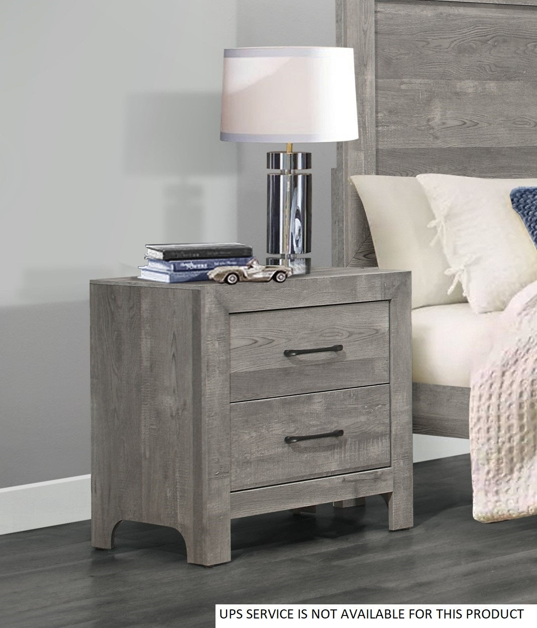 Rustic Gray 2-Drawer Nightstand - Transitional Bedroom