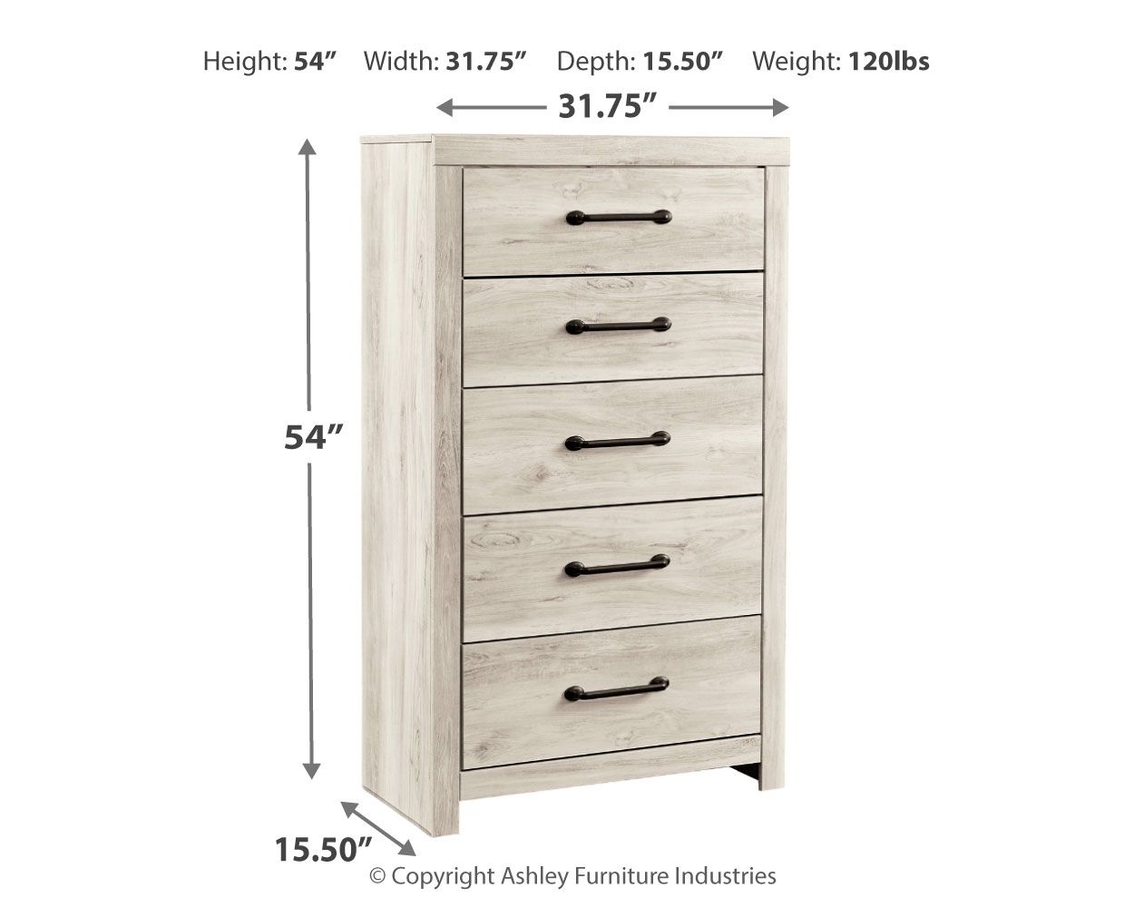 Dimension diagram: 54"H x 31.75"W x 15.50"D chest