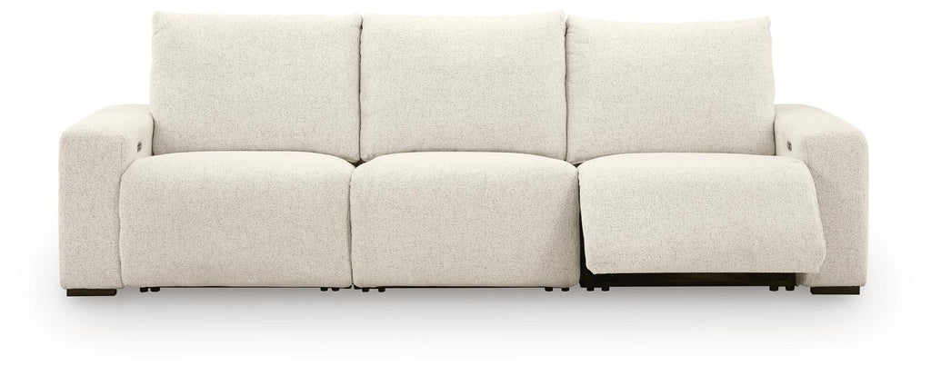 White power reclining sectional sofa with three back sections and padded armrests