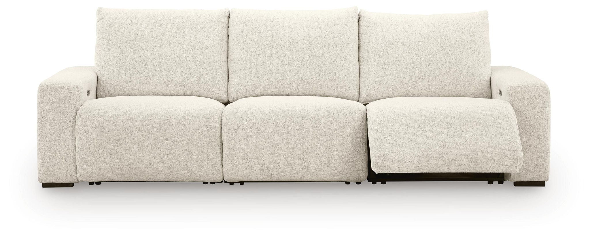 White power reclining sectional sofa with three back sections and padded armrests
