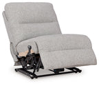 Pewter armless power recliner showing recline base and lifting mechanism