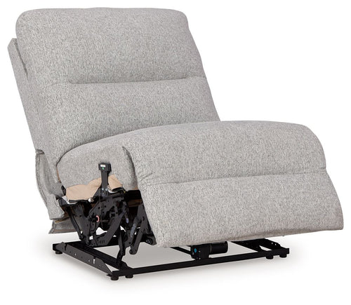 Pewter armless power recliner showing recline base and lifting mechanism