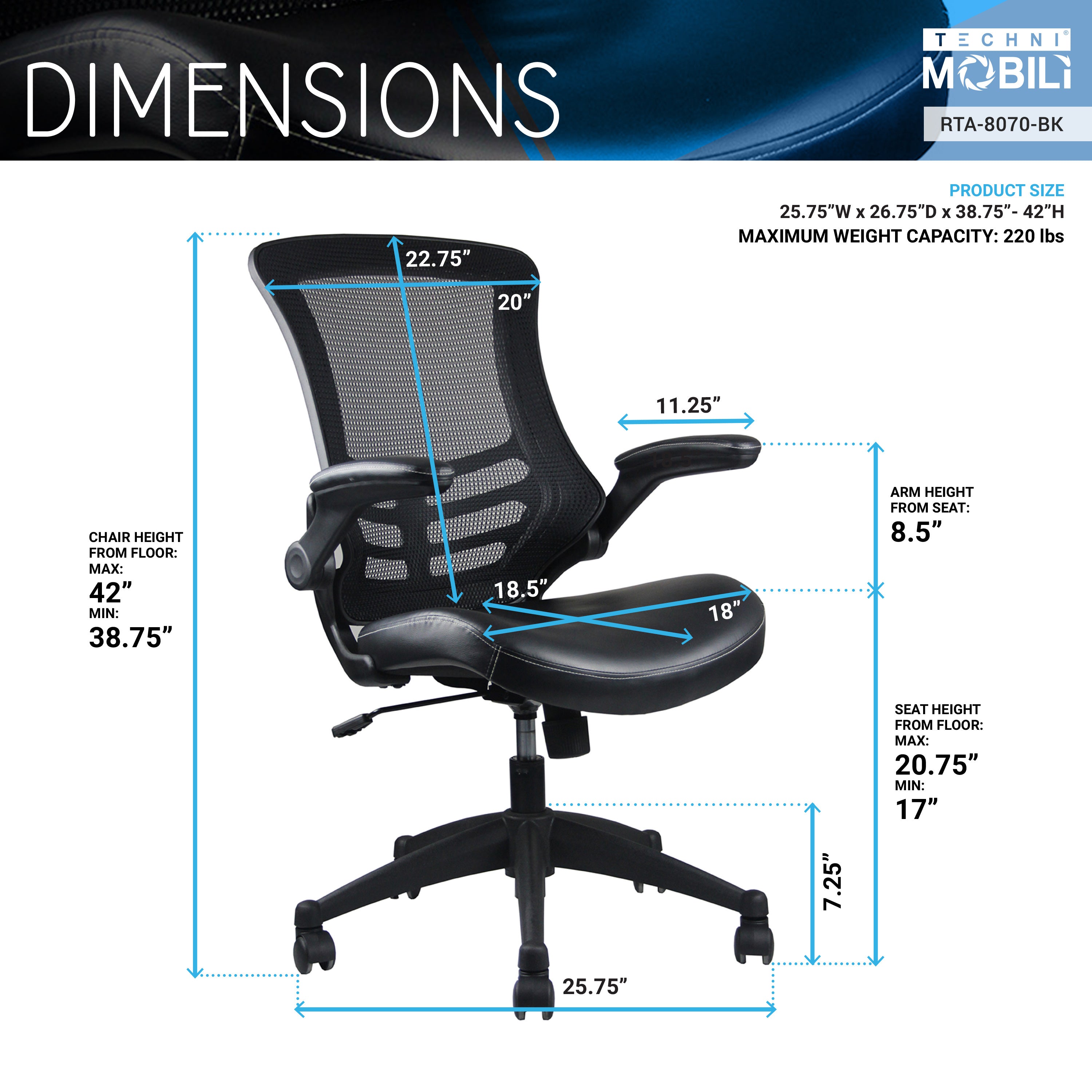 Mid-Back Mesh Office Chair w/ Arms - Black