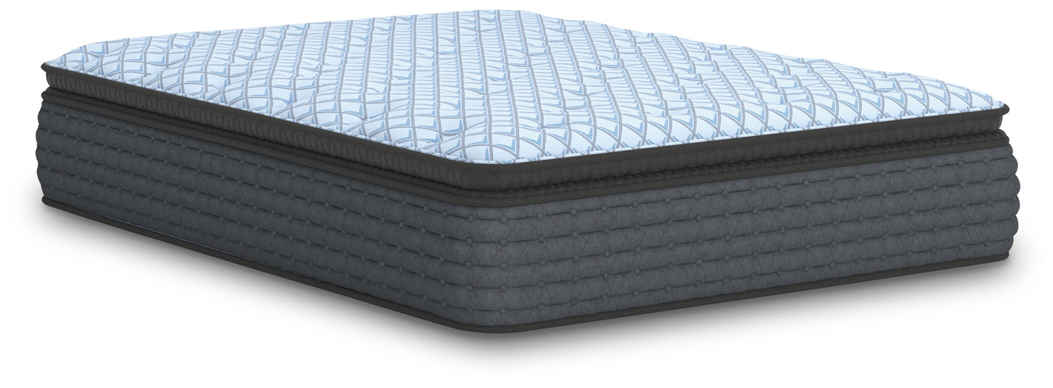 Blue-and-dark blue mattress with quilted top and dark side panels