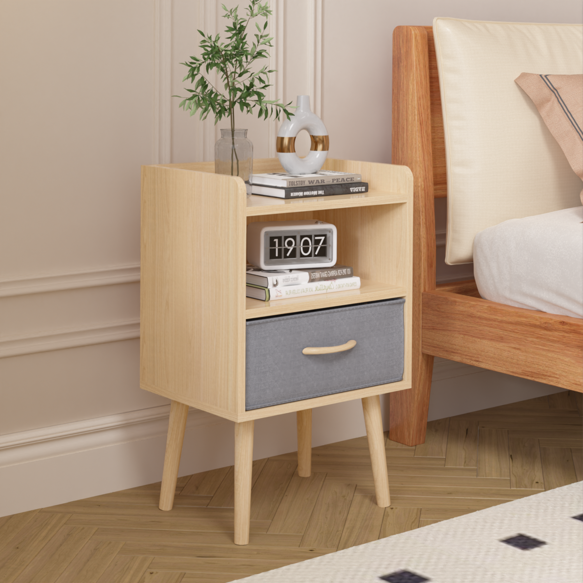 2PC Nightstand w/ Drawer, End Table - Oak-American Furniture Outlet