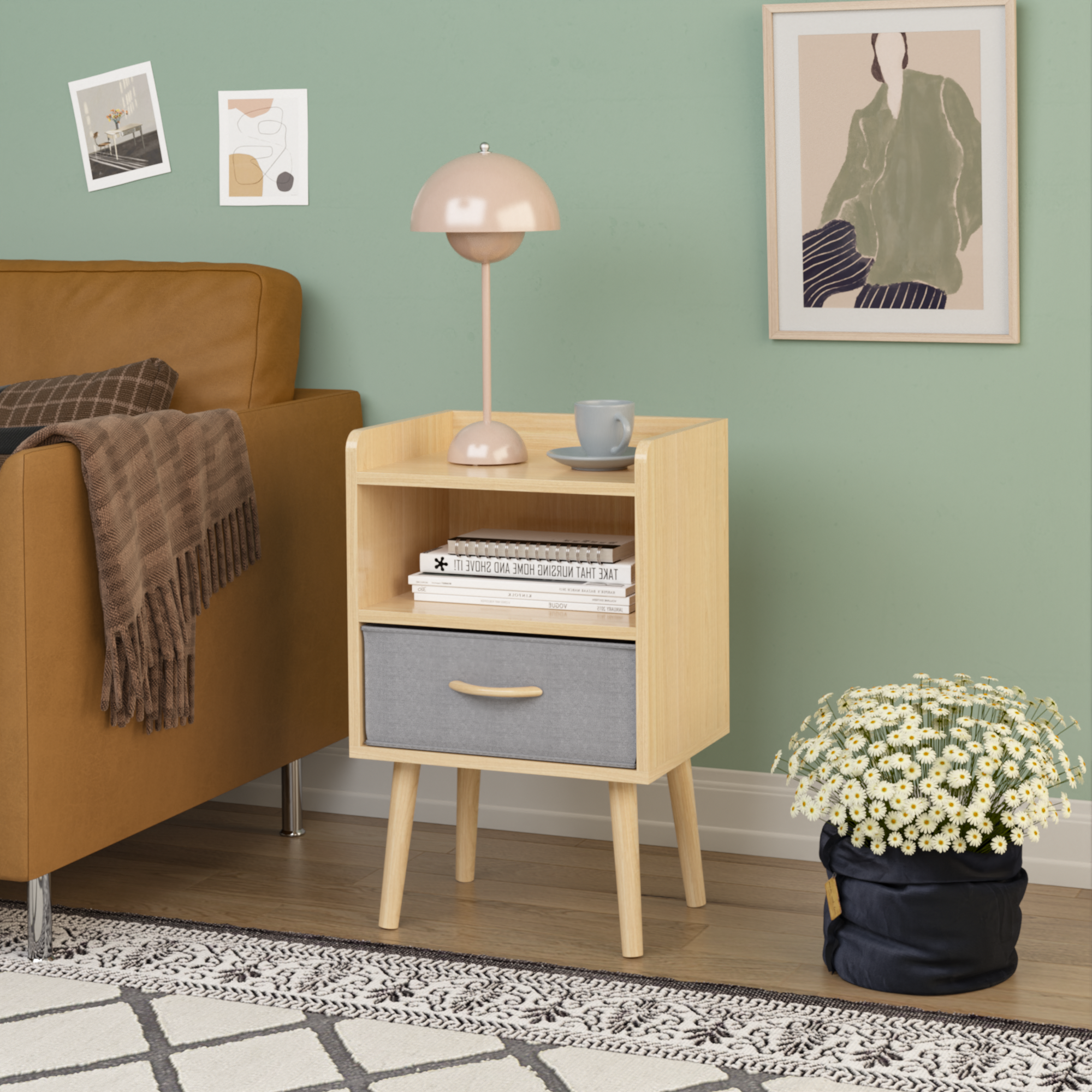 2PC Nightstand w/ Drawer, End Table - Oak-American Furniture Outlet