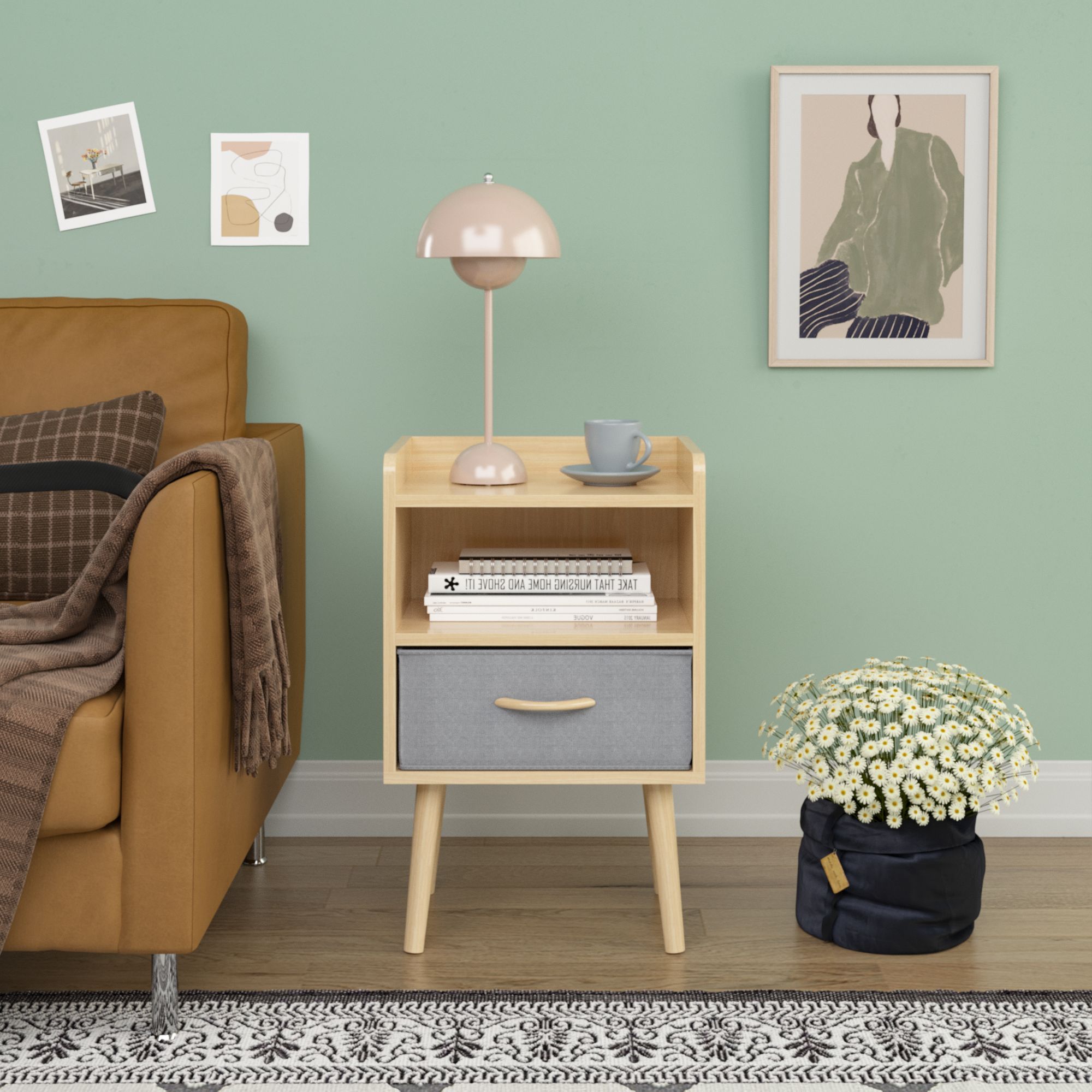 2PC Nightstand w/ Drawer, End Table - Oak-American Furniture Outlet