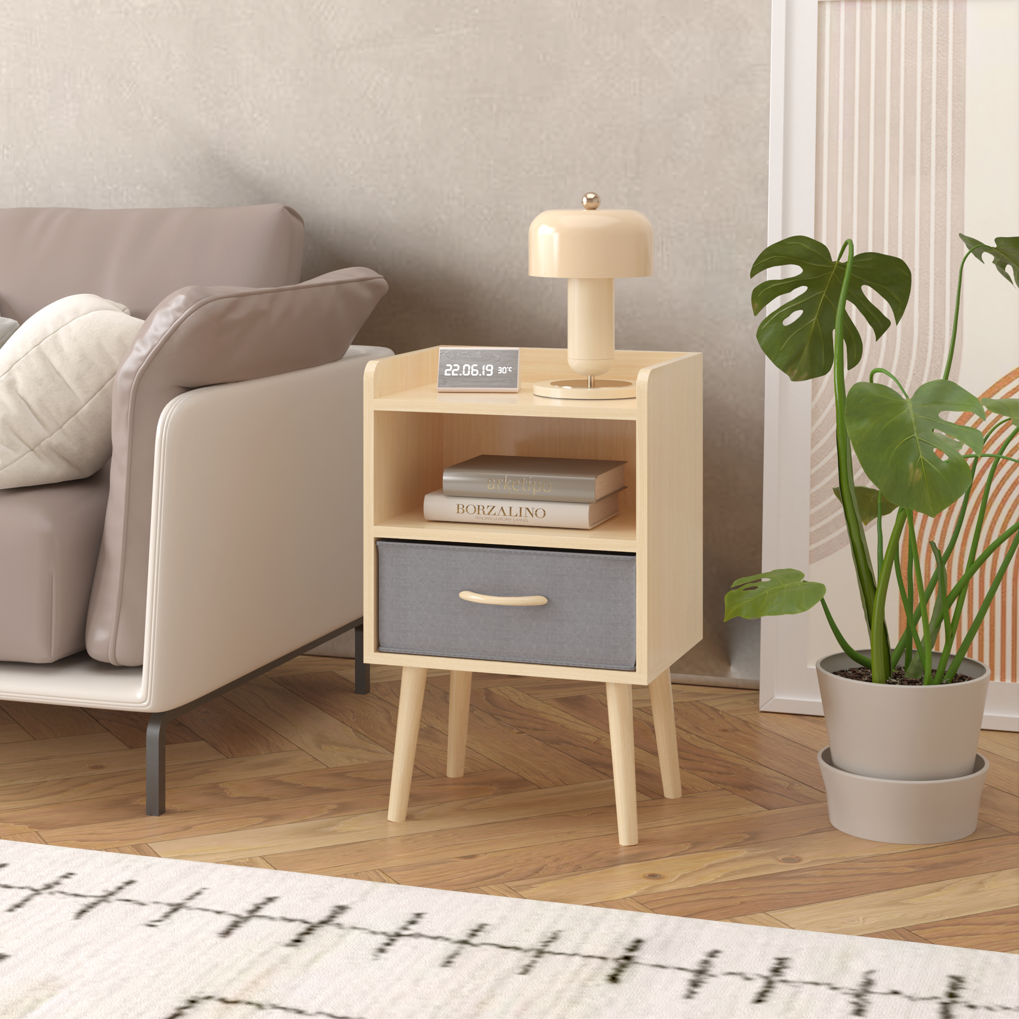 2PC Nightstand w/ Drawer, End Table - Oak-American Furniture Outlet