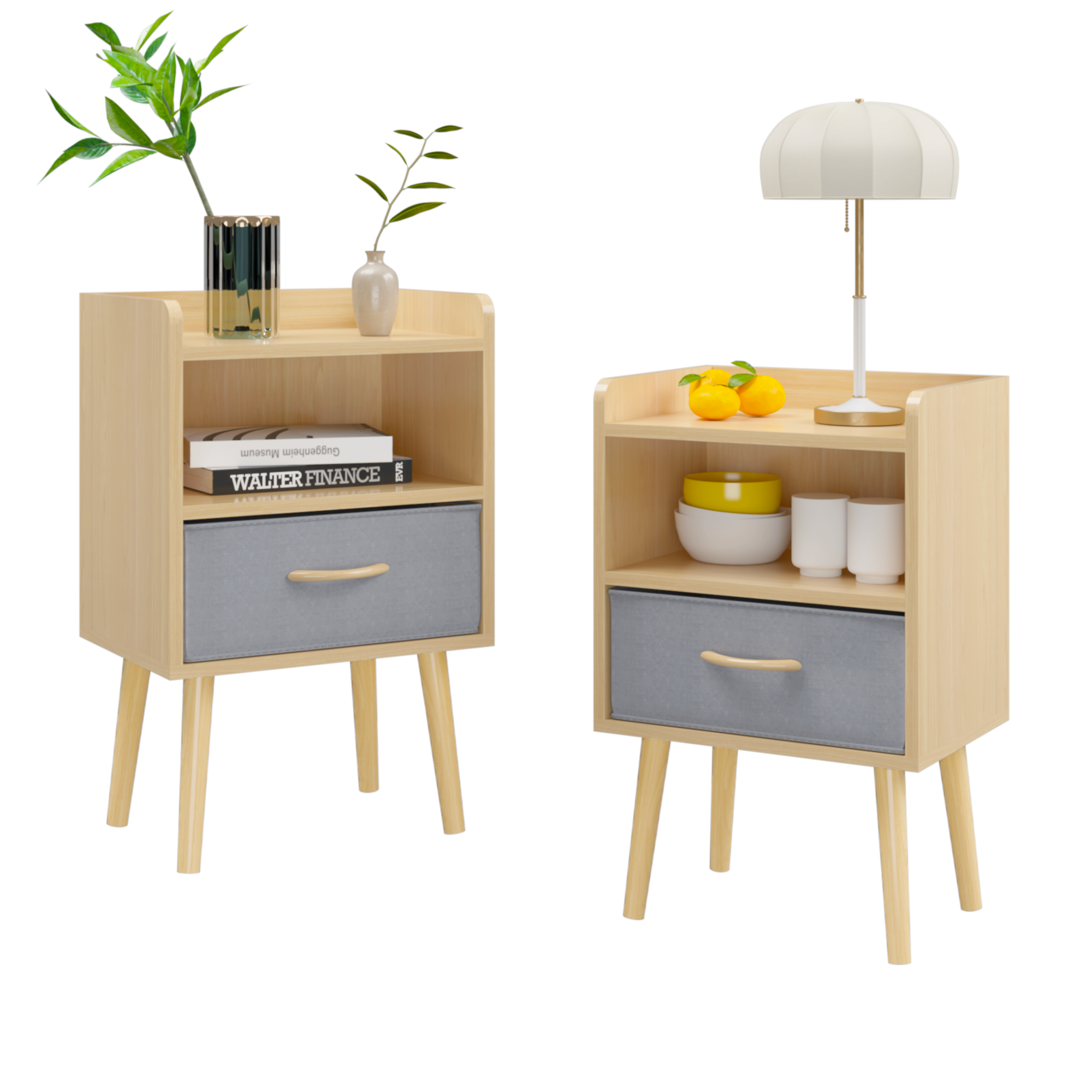 2PC Nightstand w/ Drawer, End Table - Oak-American Furniture Outlet