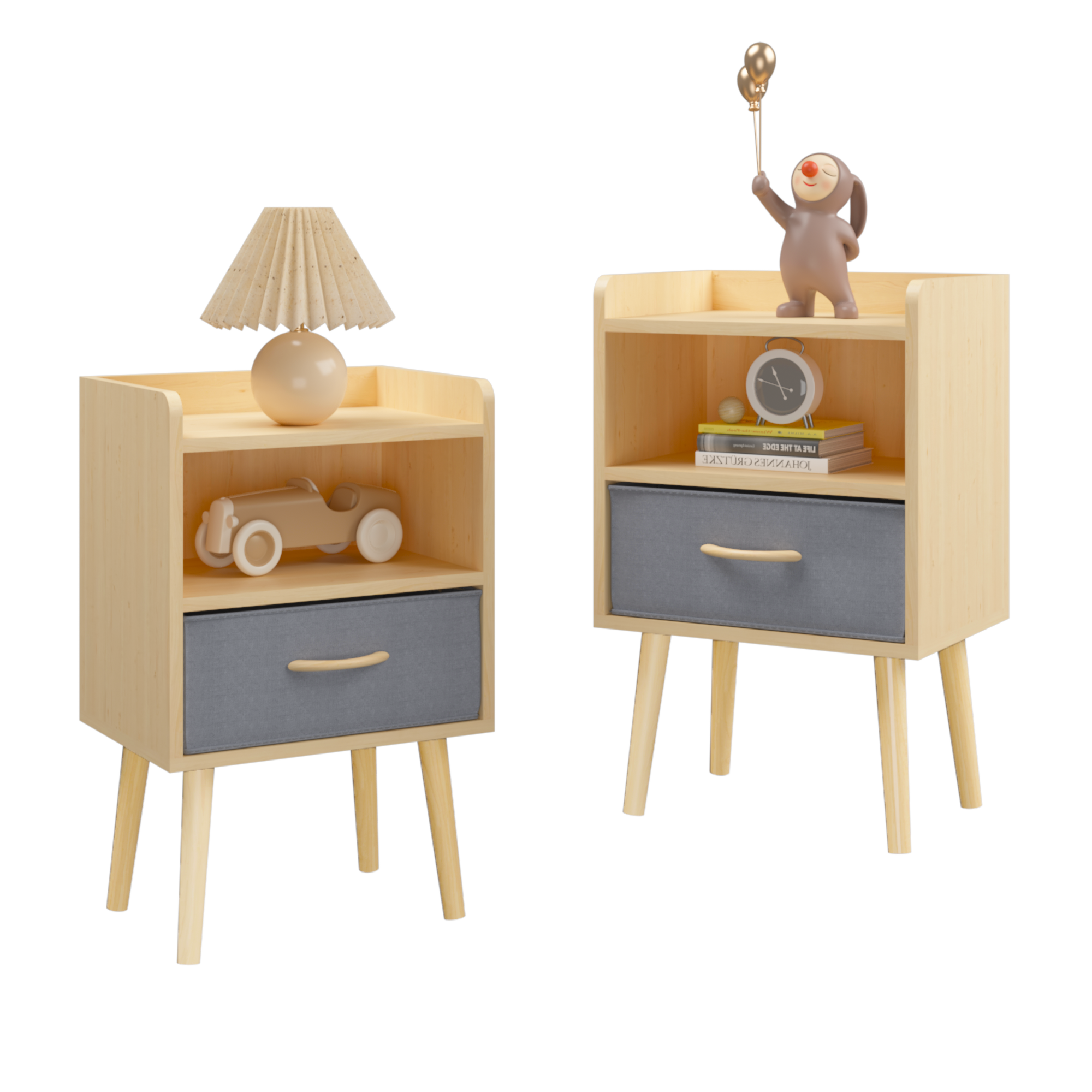 2PC Nightstand w/ Drawer, End Table - Oak-American Furniture Outlet