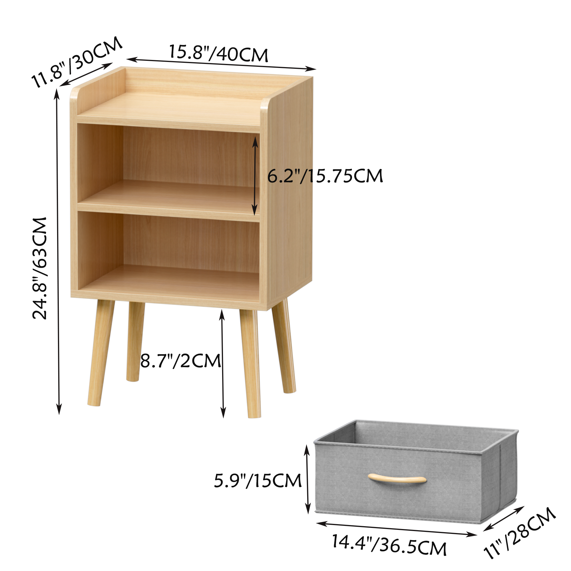 2PC Nightstand w/ Drawer, End Table - Oak-American Furniture Outlet