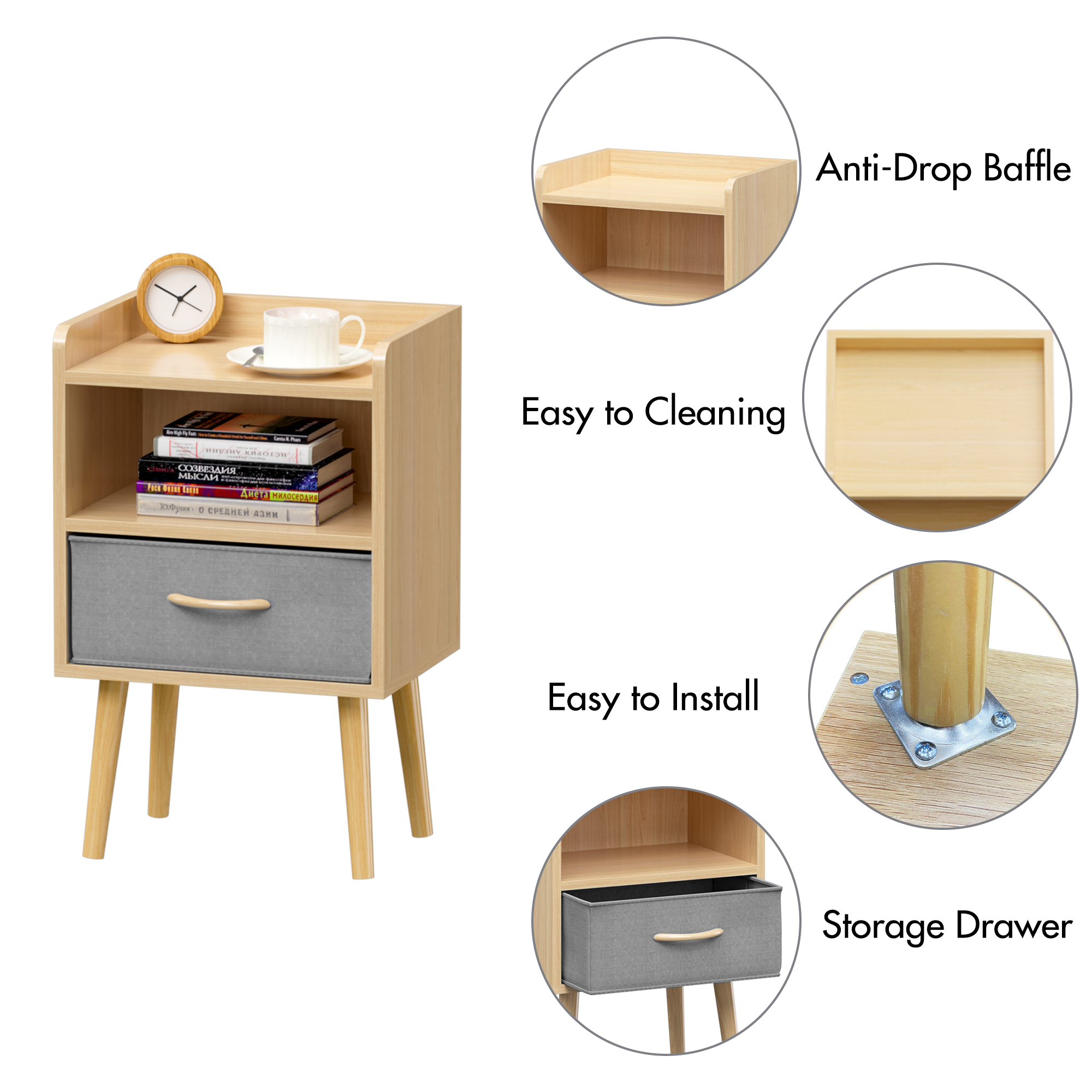 2PC Nightstand w/ Drawer, End Table - Oak-American Furniture Outlet