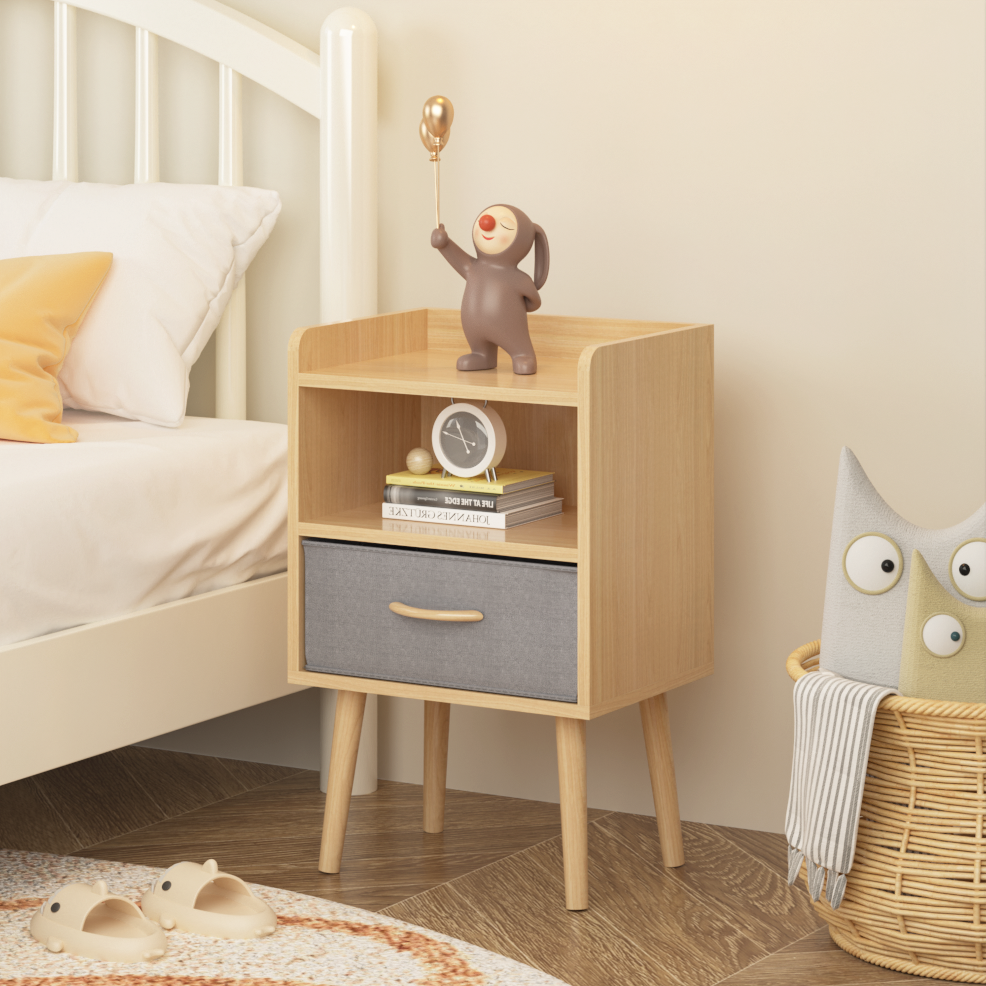 2PC Nightstand w/ Drawer, End Table - Oak-American Furniture Outlet