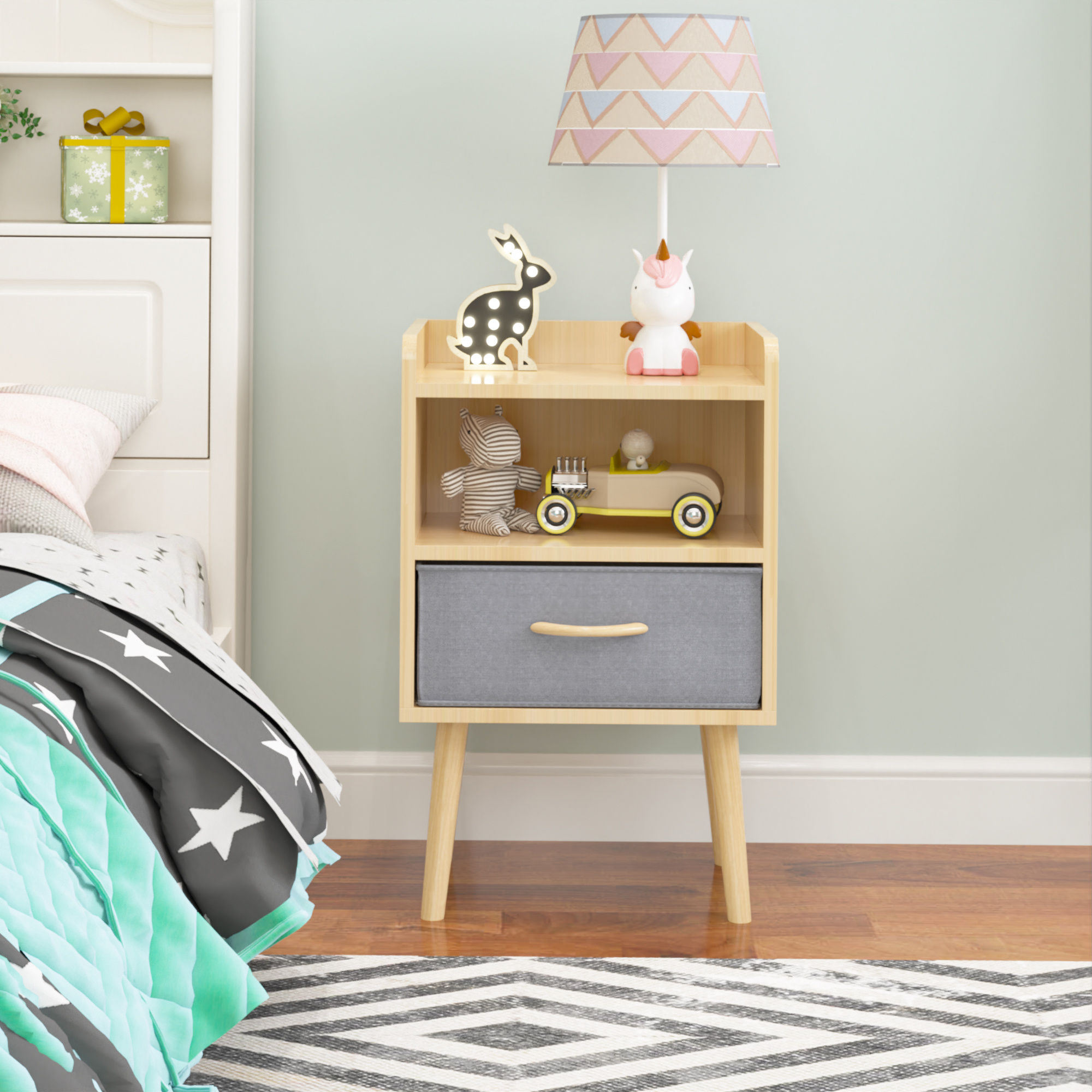 2PC Nightstand w/ Drawer, End Table - Oak-American Furniture Outlet
